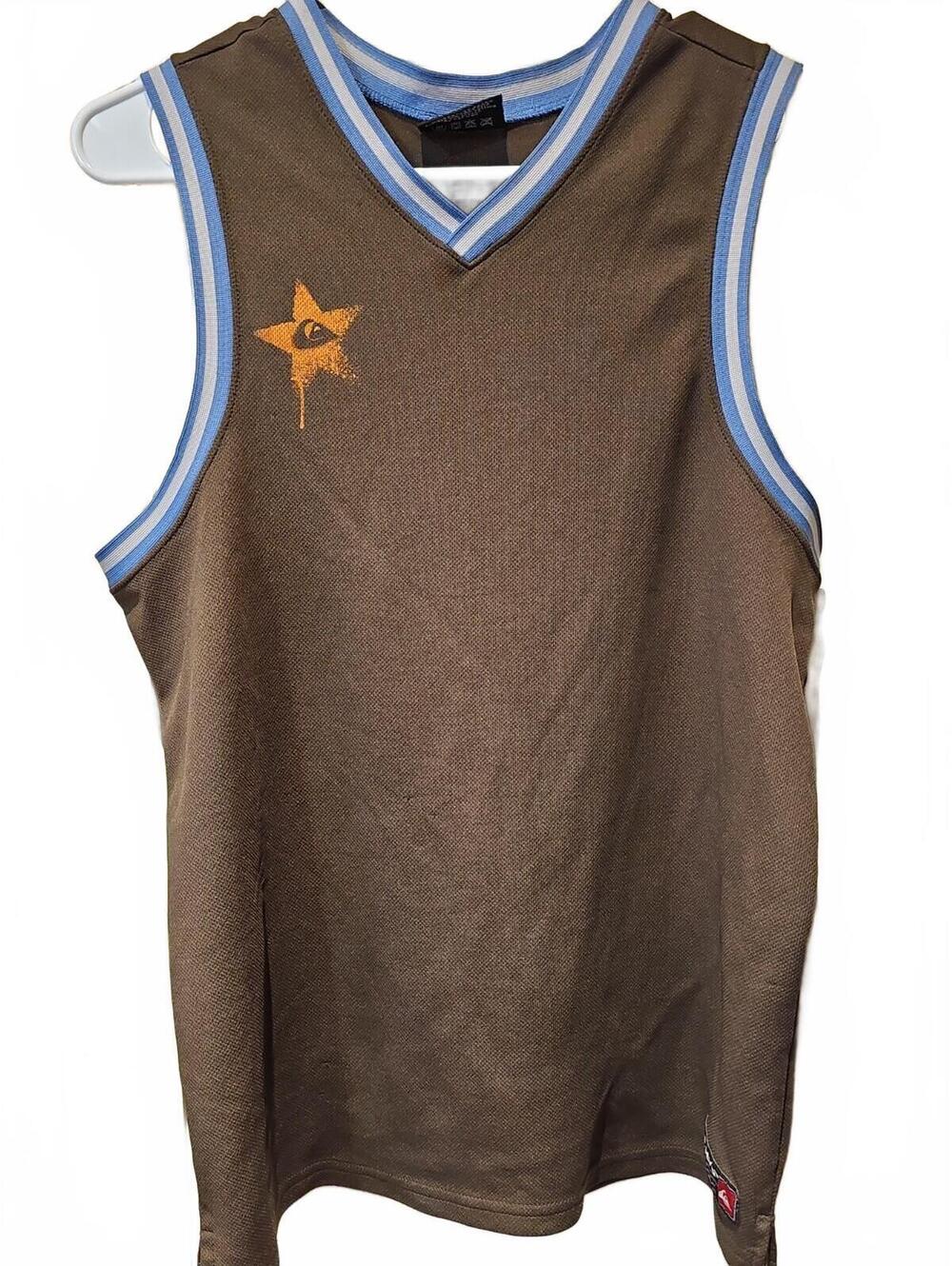 Vintage Quicksilver Men's Brown Graphic Sleeveless  Jersey | Y2K Era | Medium